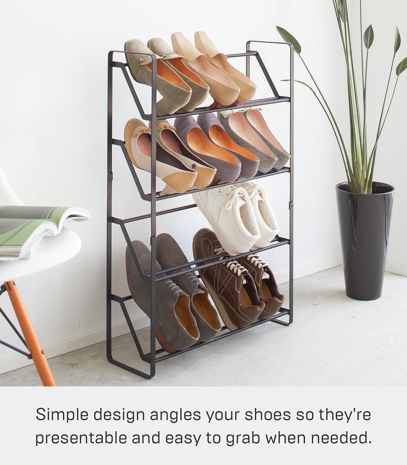 image:imageYAMAZAKI Home 4Tier Slim Metal Shoe Rack Narrow Shoe Organizer for Entryway Or Hallway Steel One Size WhiteBlack