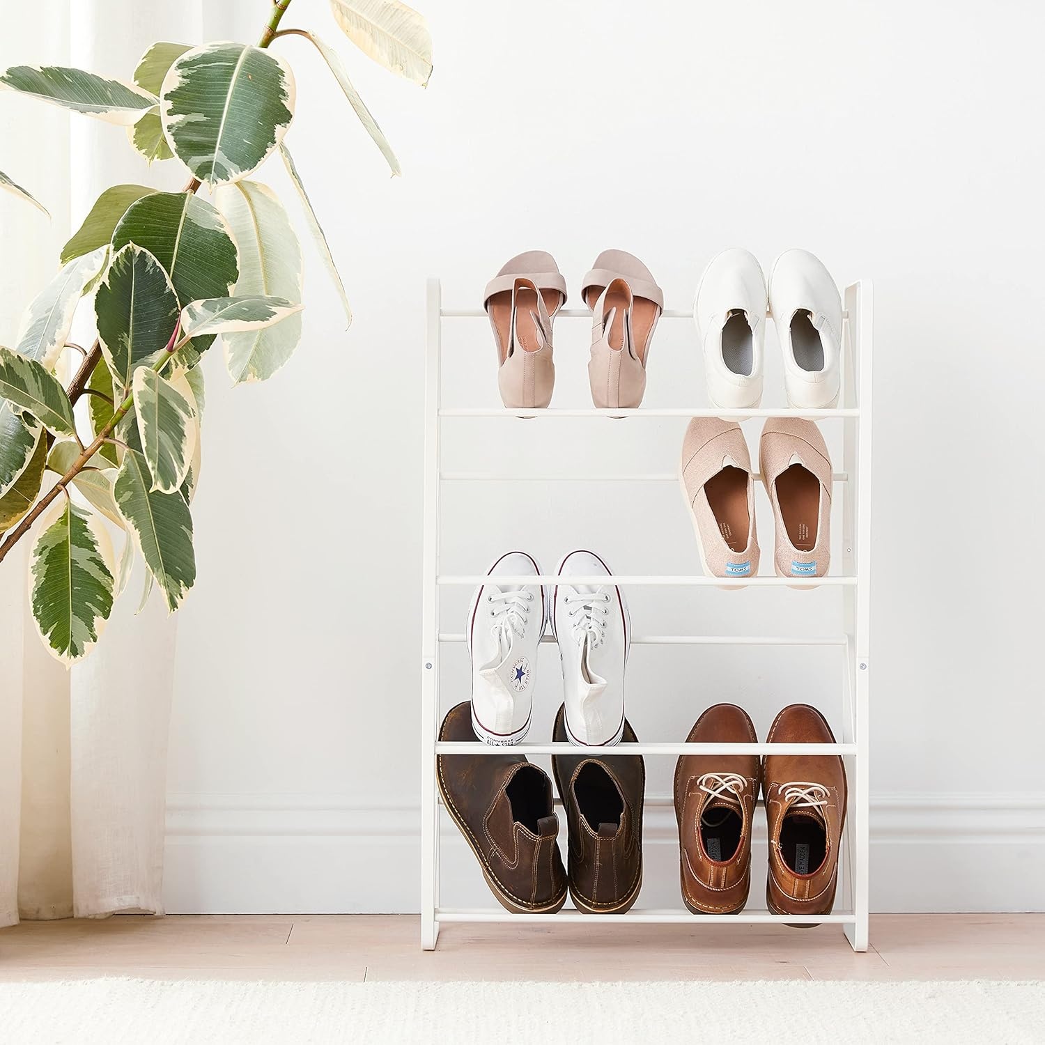 image:imageYAMAZAKI Home 4Tier Slim Metal Shoe Rack Narrow Shoe Organizer for Entryway Or Hallway Steel One Size WhiteWhite