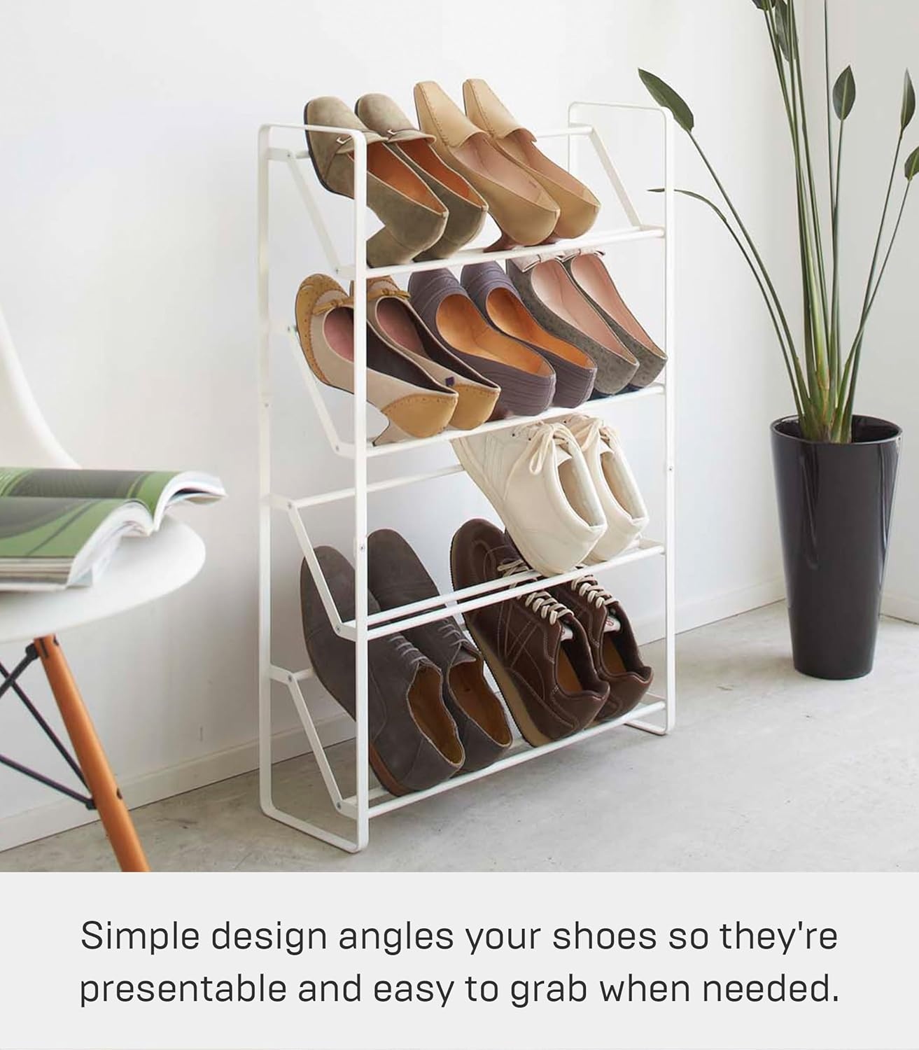 image:imageYAMAZAKI Home 4Tier Slim Metal Shoe Rack Narrow Shoe Organizer for Entryway Or Hallway Steel One Size WhiteWhite