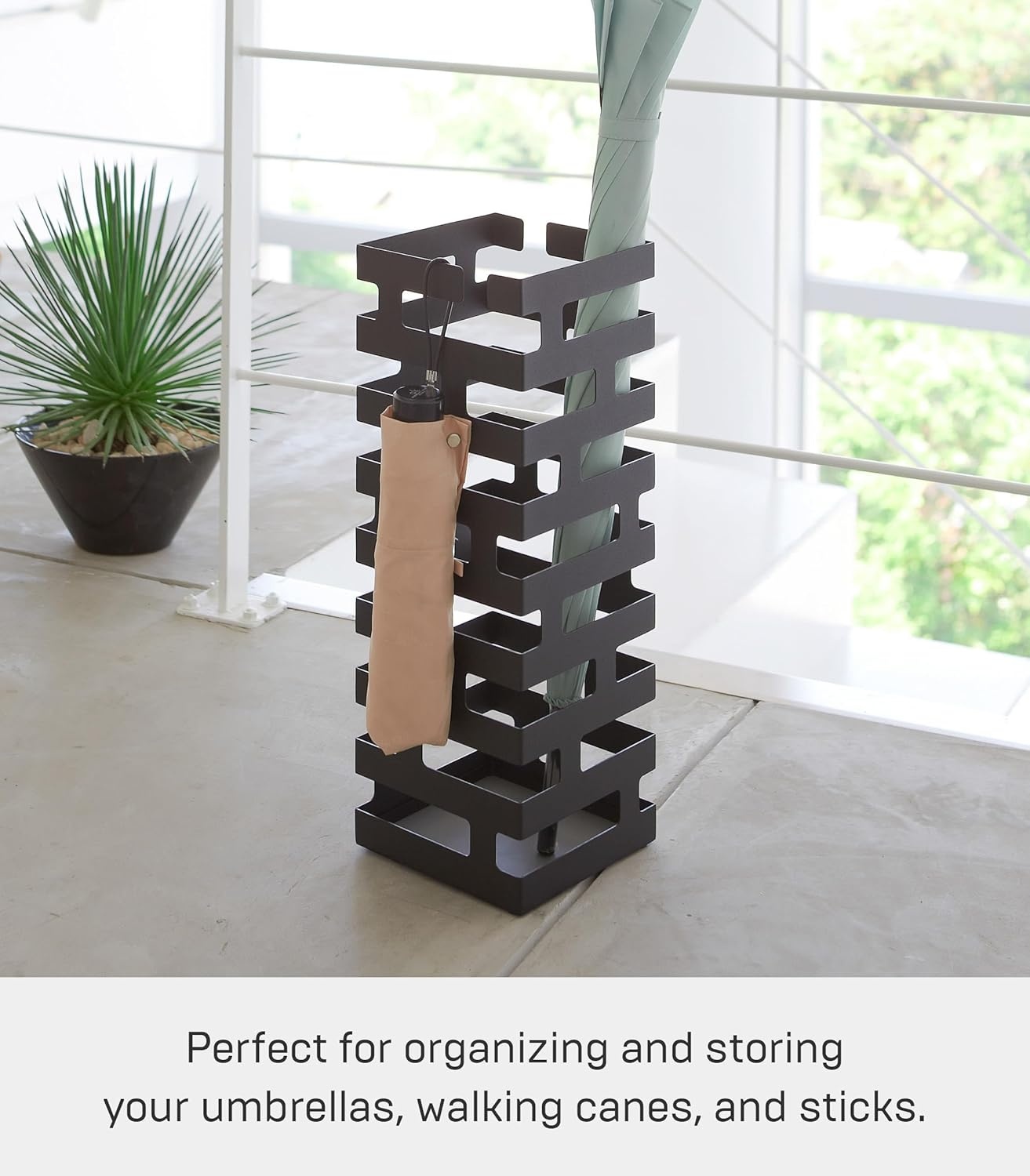 image:imageYAMAZAKI Home Brick Umbrella Stand Storage for Umbrellas amp Walking Canes Square Steel Holds 4 UmbrellasBlack