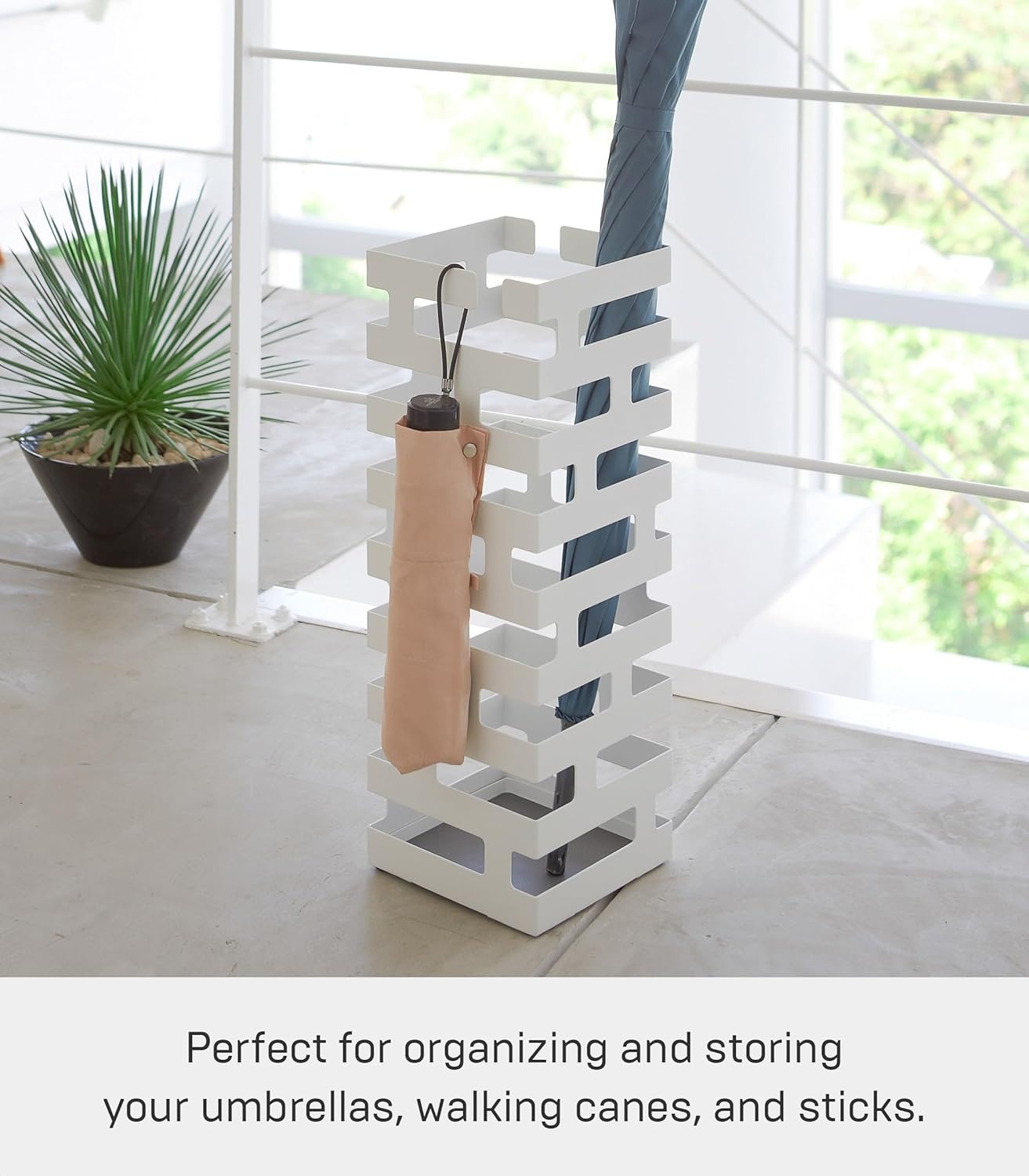 image:imageYAMAZAKI Home Brick Umbrella Stand Storage for Umbrellas amp Walking Canes Square Steel Holds 4 UmbrellasWhite