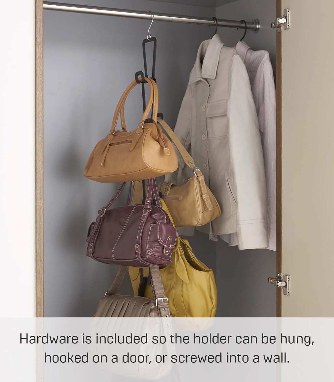 image:imageYAMAZAKI Home Chain Link Bag Holder Closet Storage Hanging Organizer Rack Steel One Size BlackBlack