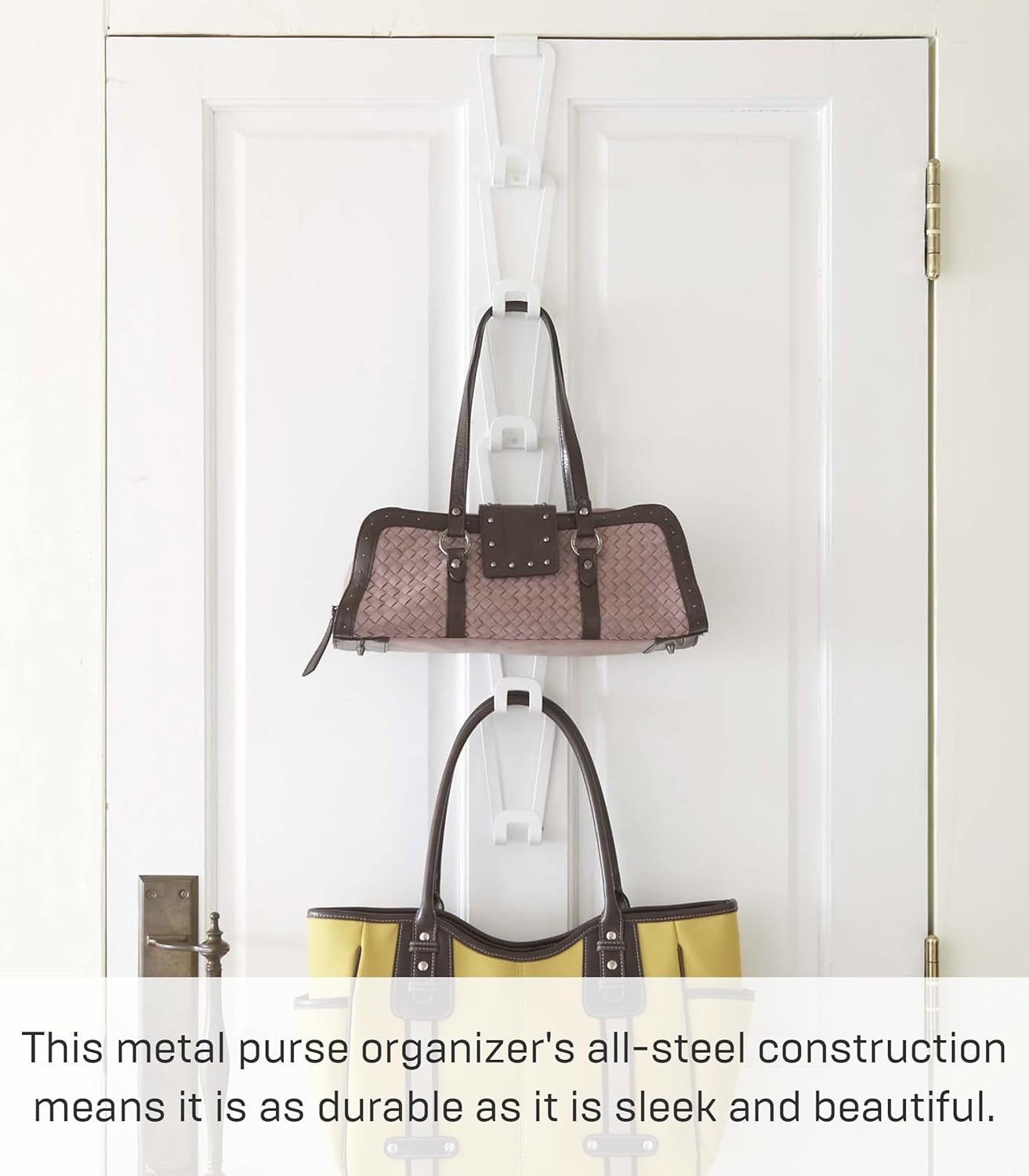 image:imageYAMAZAKI Home Chain Link Bag Holder Closet Storage Hanging Organizer Rack Steel One Size BlackWhite
