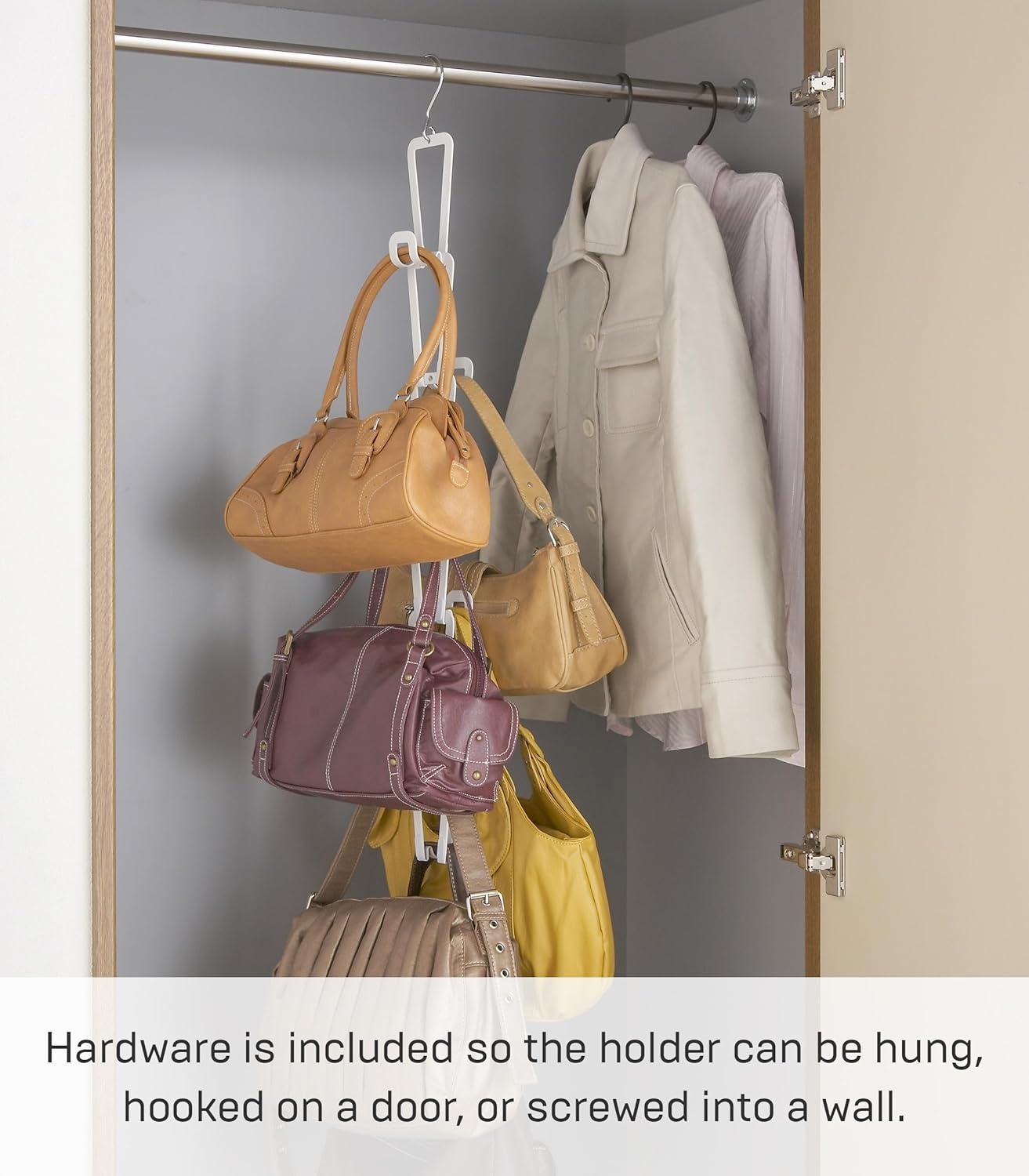 image:imageYAMAZAKI Home Chain Link Bag Holder Closet Storage Hanging Organizer Rack Steel One Size BlackWhite