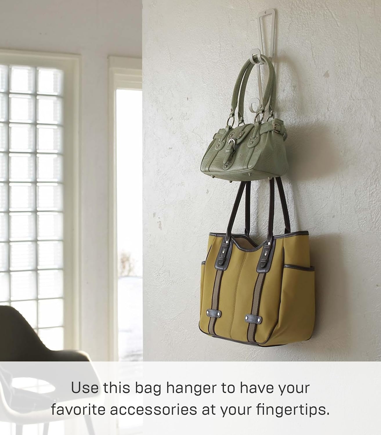 image:imageYAMAZAKI Home Chain Link Bag Holder Closet Storage Hanging Organizer Rack Steel One Size BlackWhite
