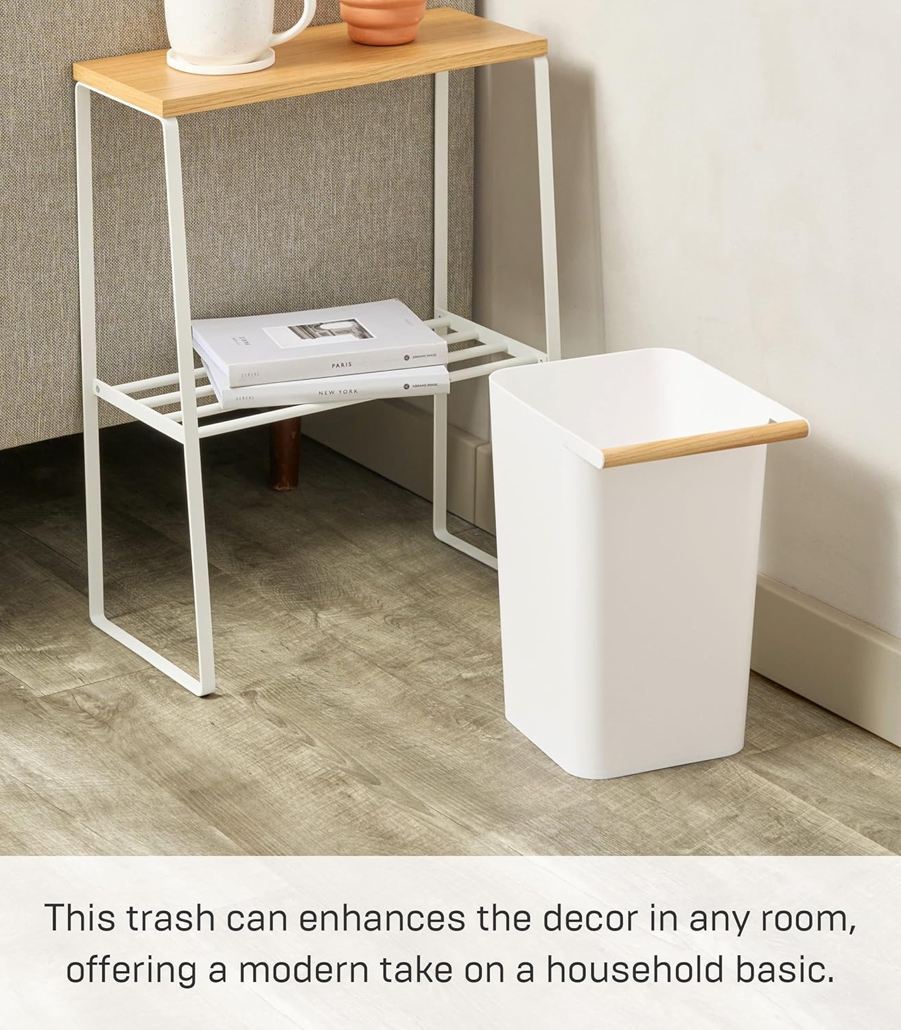 image:imageYAMAZAKI Home Como Como Modern Slim Square Trash Can Garbage Waste Basket for Bathroom Kitchen Abs PlasticWhite