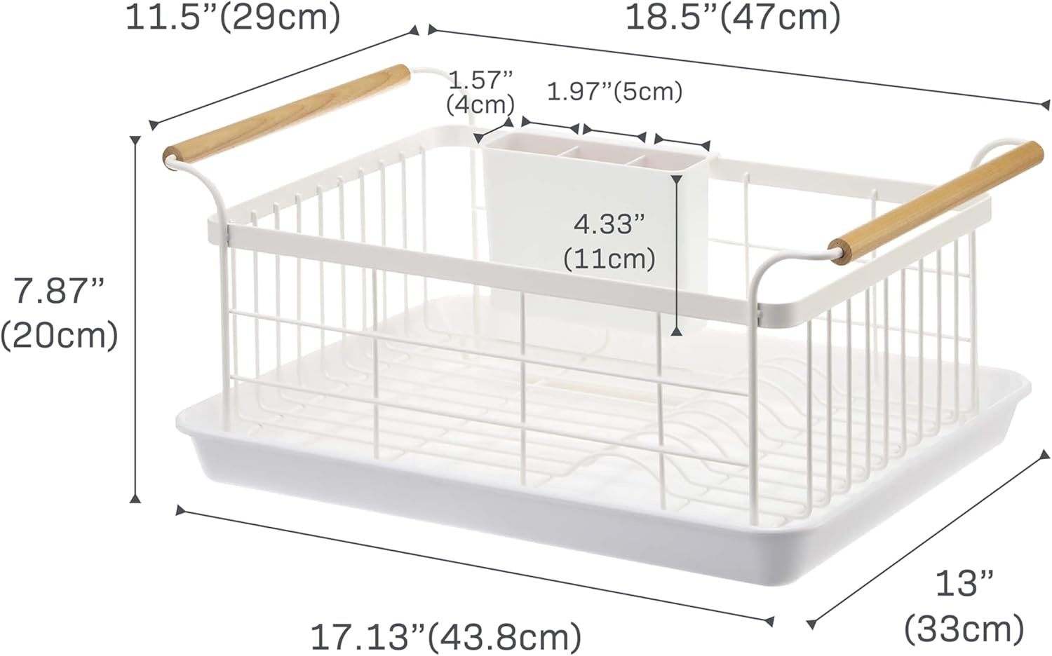 image:imageYAMAZAKI Home Dish Drying Rack Modern White Dish Rack for Kitchen Counter with Removable Drying Tray and Cutlery Holder Steel Wood Dish Drying Organizer Steel Wood White