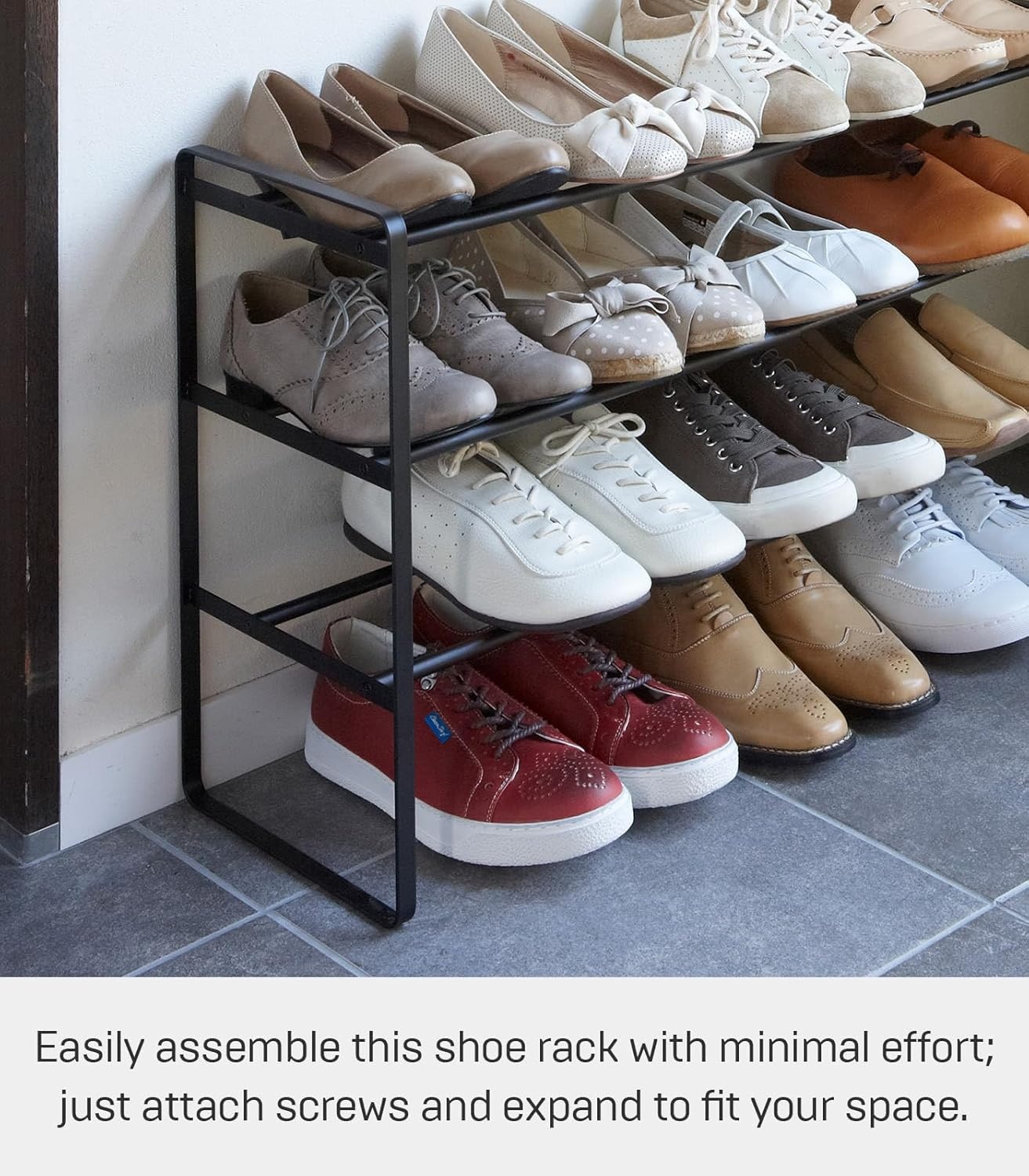 image:imageYAMAZAKI Home Frame Expandable Shoe Rack Stackable Metal Shoe Organizer for Closets amp Small Spaces 18 Steel Black