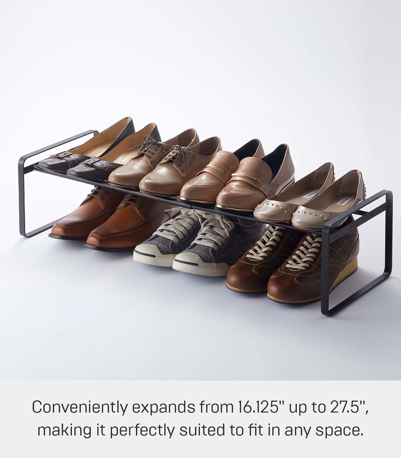 image:imageYAMAZAKI Home Frame Expandable Shoe Rack Stackable Metal Shoe Organizer for Closets amp Small Spaces 18 Steel Black