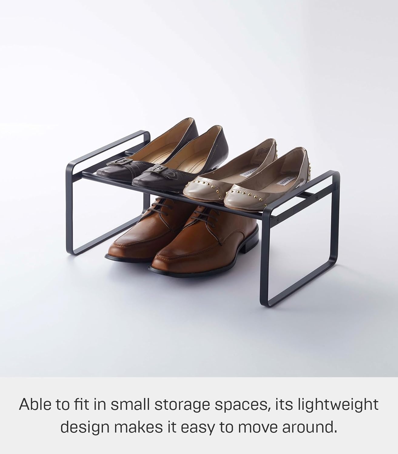 image:imageYAMAZAKI Home Frame Expandable Shoe Rack Stackable Metal Shoe Organizer for Closets amp Small Spaces 18 Steel Black