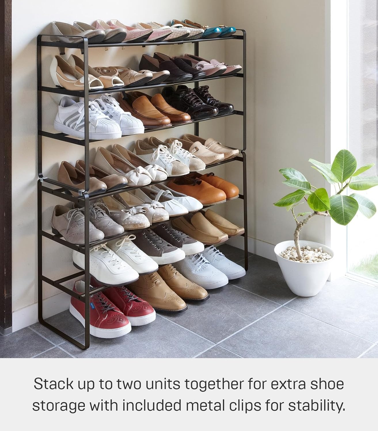 image:imageYAMAZAKI Home Frame Expandable Shoe Rack Stackable Metal Shoe Organizer for Closets amp Small Spaces 18 Steel Black