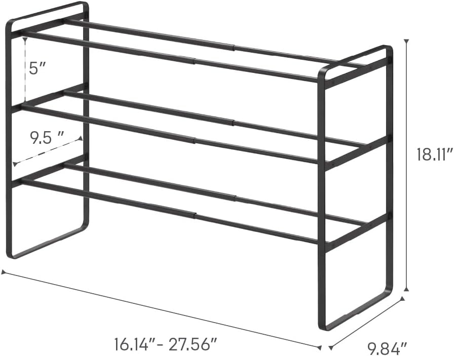 image:imageYAMAZAKI Home Frame Expandable Shoe Rack Stackable Metal Shoe Organizer for Closets amp Small Spaces 18 Steel Black