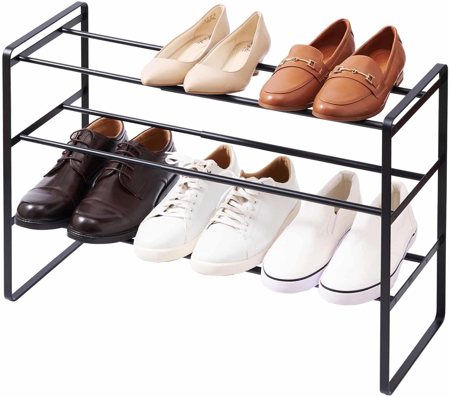 image:imageYAMAZAKI Home Frame Expandable Shoe Rack Stackable Metal Shoe Organizer for Closets amp Small Spaces 18 Steel Black