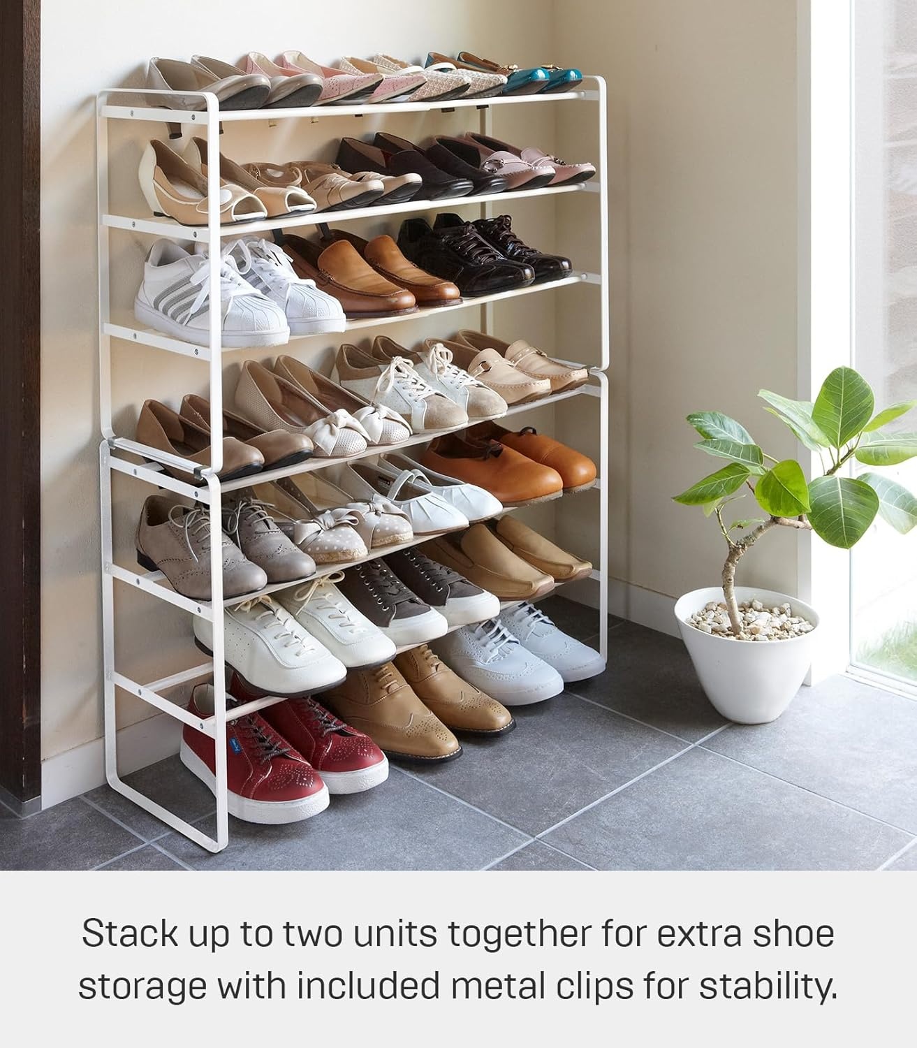 image:imageYAMAZAKI Home Frame Expandable Shoe Rack Stackable Metal Shoe Organizer for Closets amp Small Spaces 18 Steel White