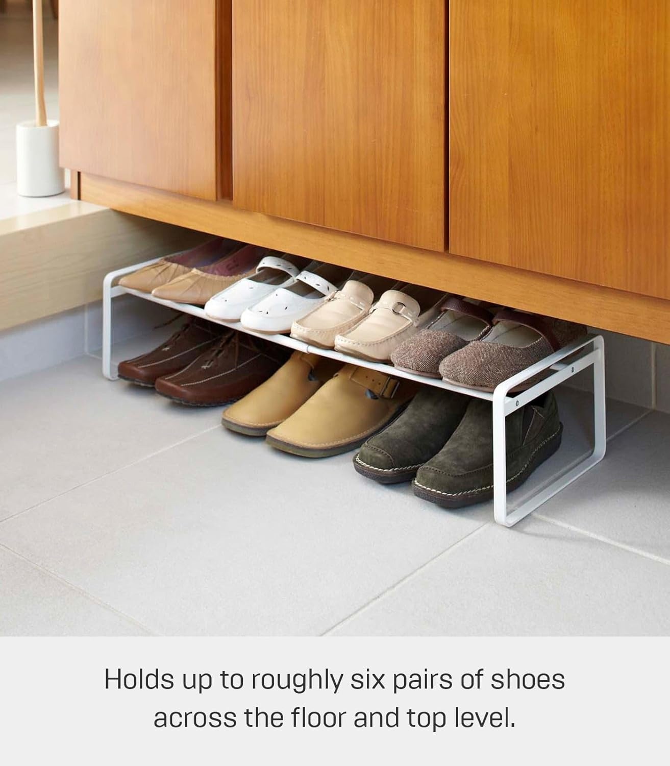image:imageYAMAZAKI Home Frame Expandable Shoe Rack Stackable Metal Shoe Organizer for Closets amp Small Spaces 18 Steel White