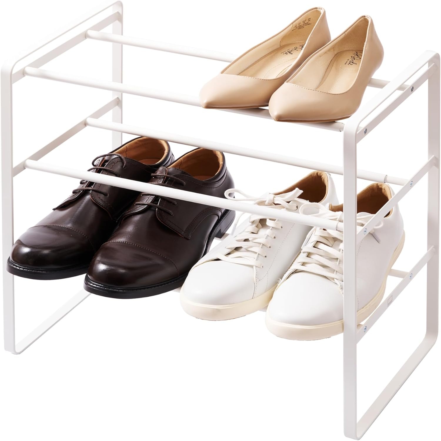 image:imageYAMAZAKI Home Frame Expandable Shoe Rack Stackable Metal Shoe Organizer for Closets amp Small Spaces 18 Steel White