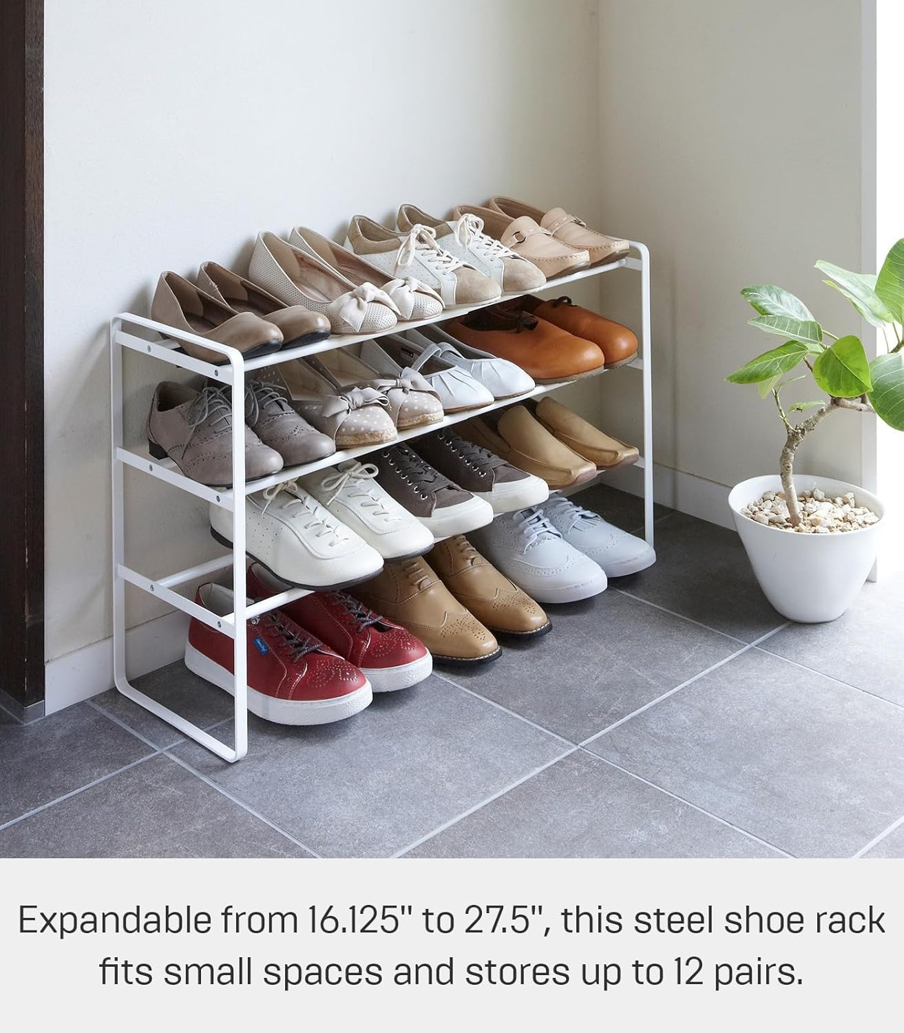 image:imageYAMAZAKI Home Frame Expandable Shoe Rack Stackable Metal Shoe Organizer for Closets amp Small Spaces 18 Steel White