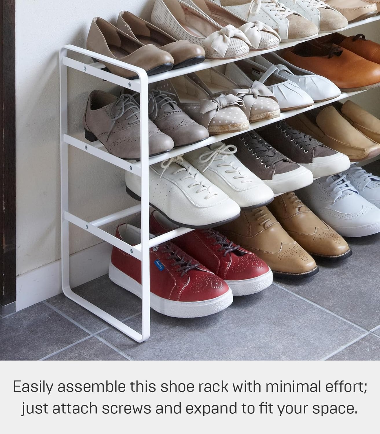 image:imageYAMAZAKI Home Frame Expandable Shoe Rack Stackable Metal Shoe Organizer for Closets amp Small Spaces 18 Steel White