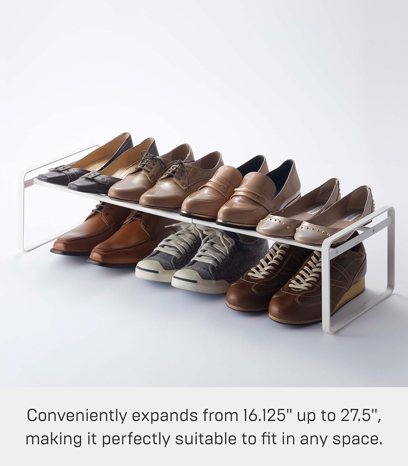 image:imageYAMAZAKI Home Frame Expandable Shoe Rack Stackable Metal Shoe Organizer for Closets amp Small Spaces 18 Steel White