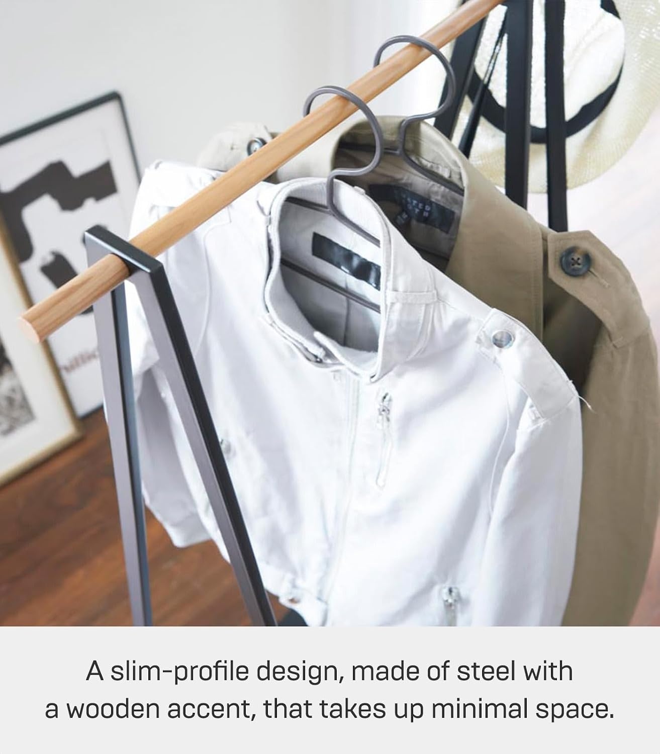 image:imageYAMAZAKI Home Freestanding Coat Hanger Clothes Rack with Shelf Steel One Size WhiteBlack