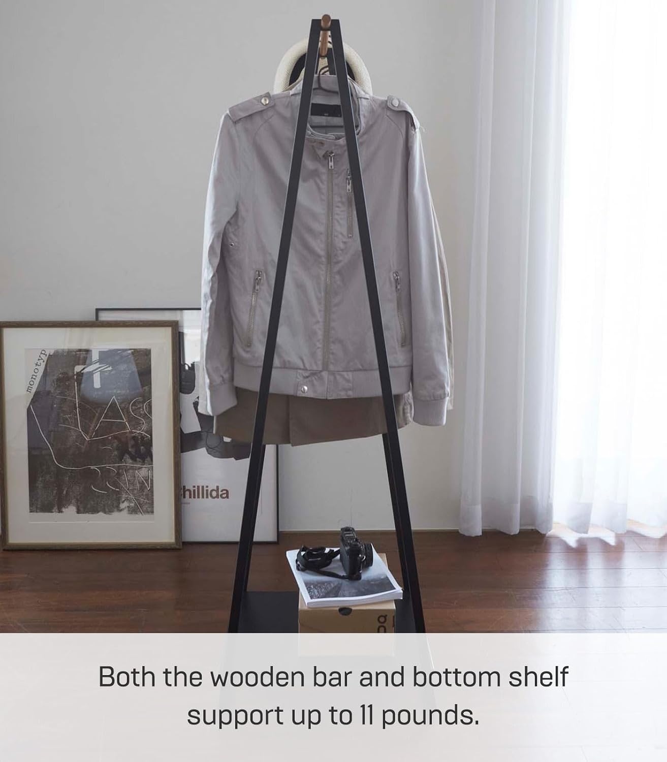 image:imageYAMAZAKI Home Freestanding Coat Hanger Clothes Rack with Shelf Steel One Size WhiteBlack