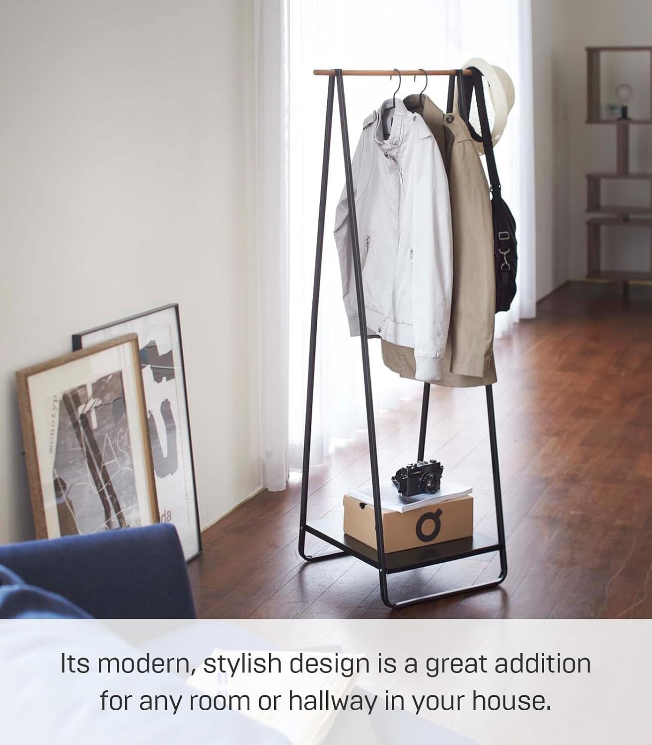 image:imageYAMAZAKI Home Freestanding Coat Hanger Clothes Rack with Shelf Steel One Size WhiteBlack