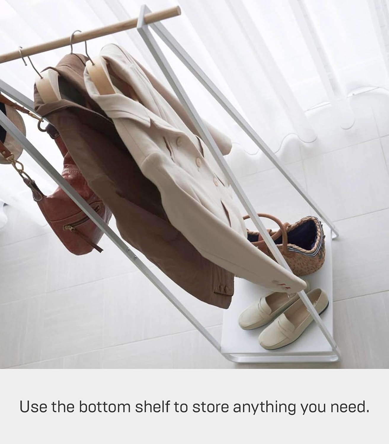 image:imageYAMAZAKI Home Freestanding Coat Hanger Clothes Rack with Shelf Steel One Size WhiteWhite