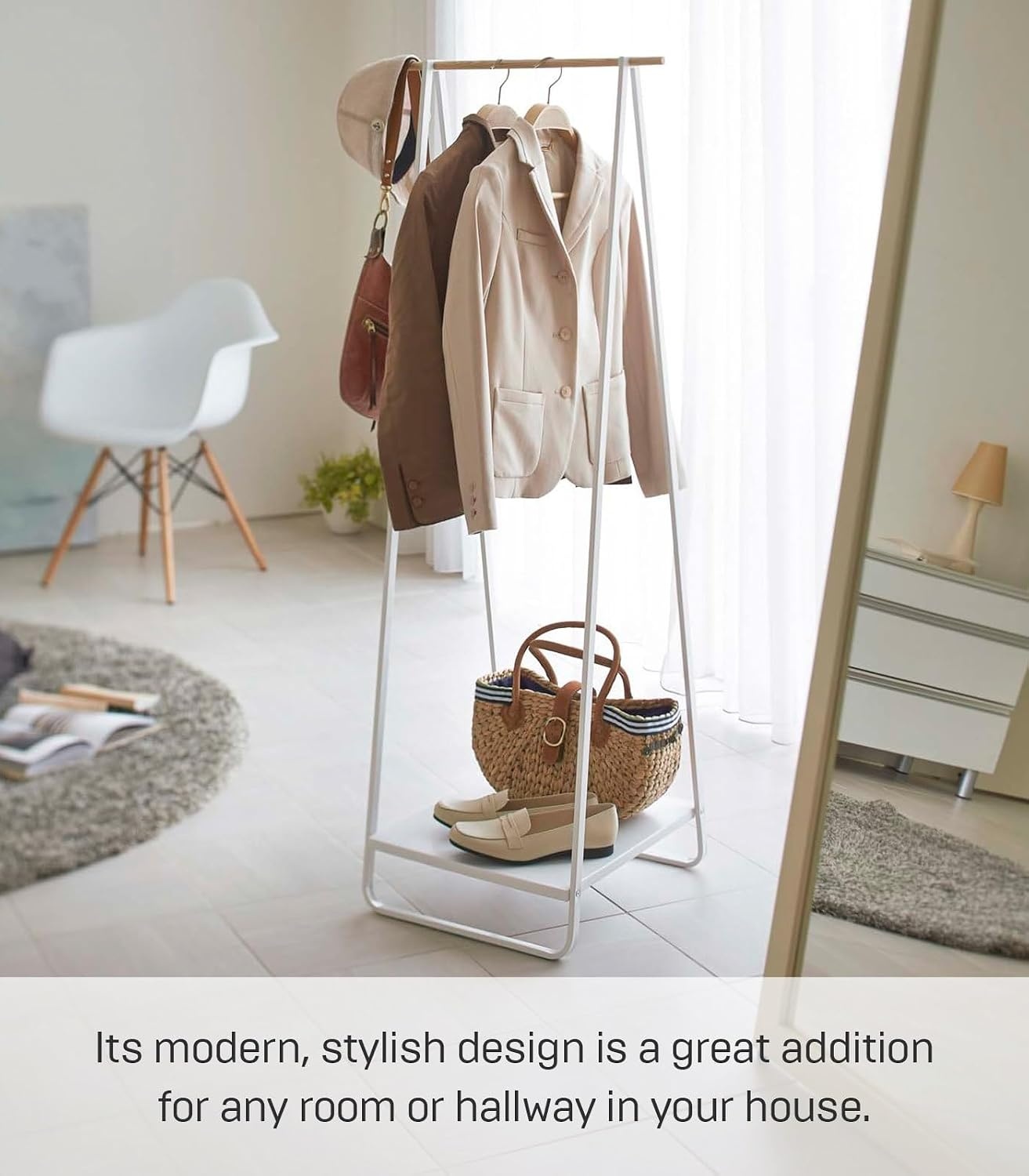 image:imageYAMAZAKI Home Freestanding Coat Hanger Clothes Rack with Shelf Steel One Size WhiteWhite