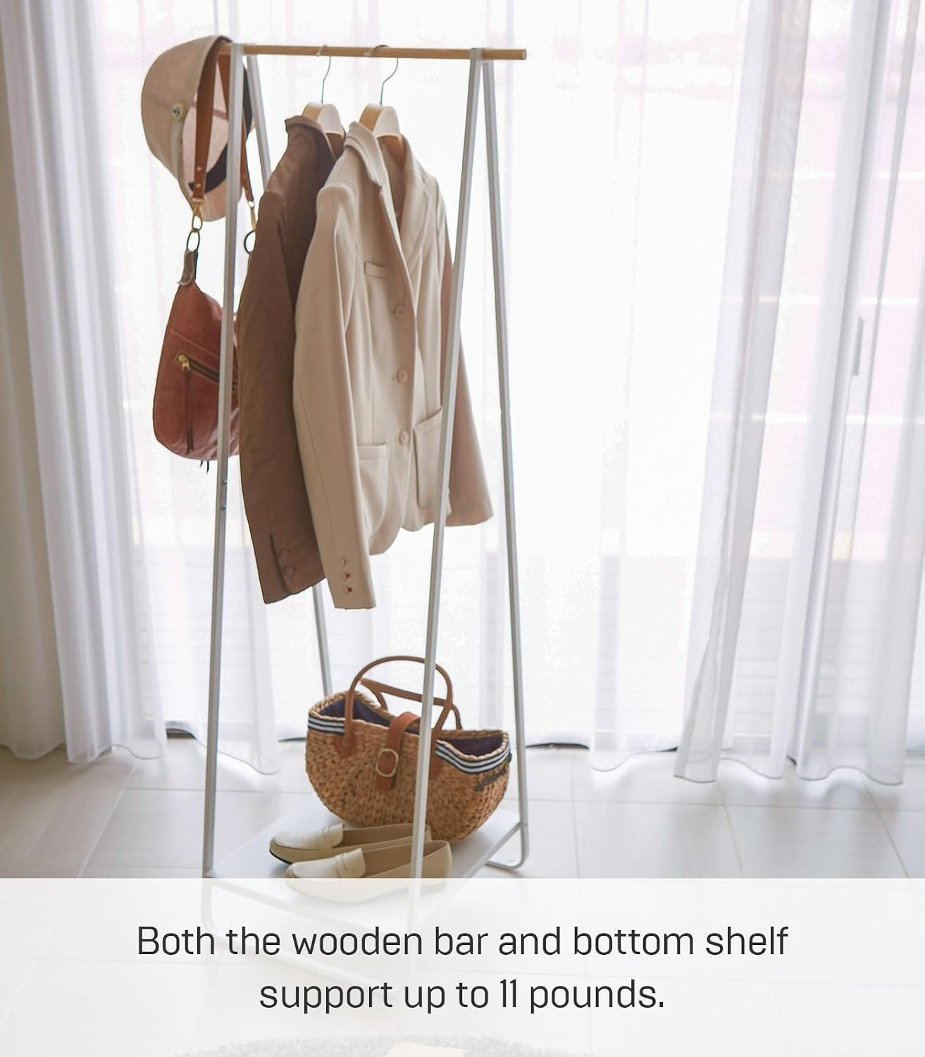 image:imageYAMAZAKI Home Freestanding Coat Hanger Clothes Rack with Shelf Steel One Size WhiteWhite