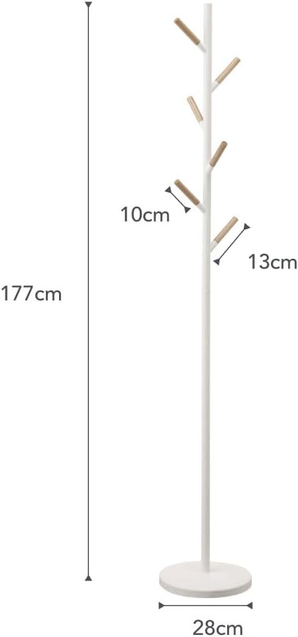 image:imageYAMAZAKI Home Freestanding Coat Rack Stand Modern Coat Tree with Wooden Hooks Standing Coat Hanger for Entryway Sturdy Weighted Base Steel Black Easy AssemblyWhite