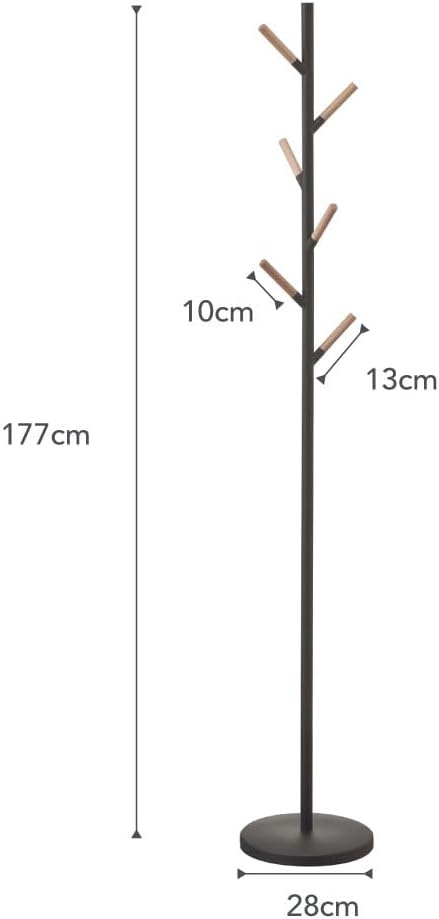 image:imageYAMAZAKI Home Freestanding Coat Rack Stand Modern Coat Tree with Wooden Hooks Standing Coat Hanger for Entryway Sturdy Weighted Base Steel Black Easy AssemblyBlack