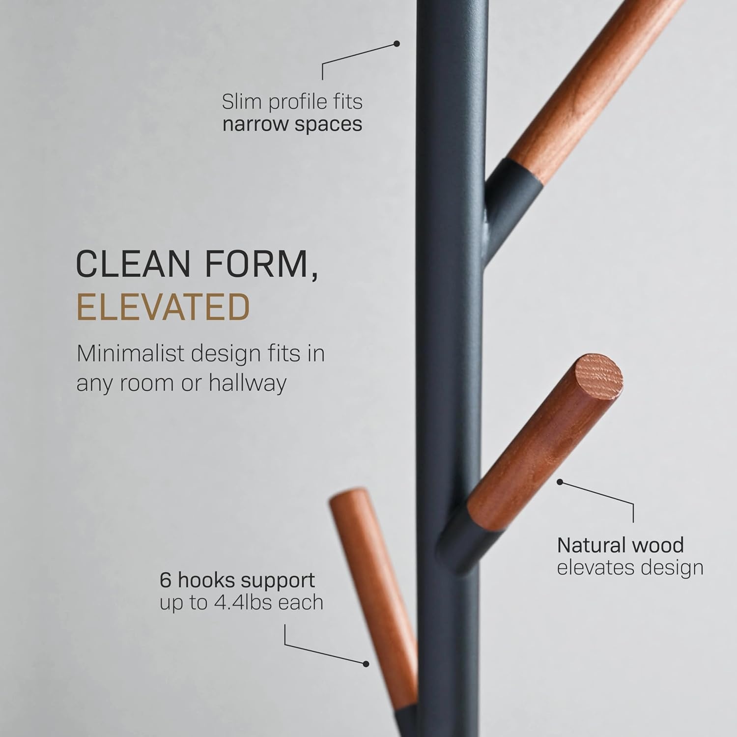 image:imageYAMAZAKI Home Freestanding Coat Rack Stand Modern Coat Tree with Wooden Hooks Standing Coat Hanger for Entryway Sturdy Weighted Base Steel Black Easy AssemblyBlack