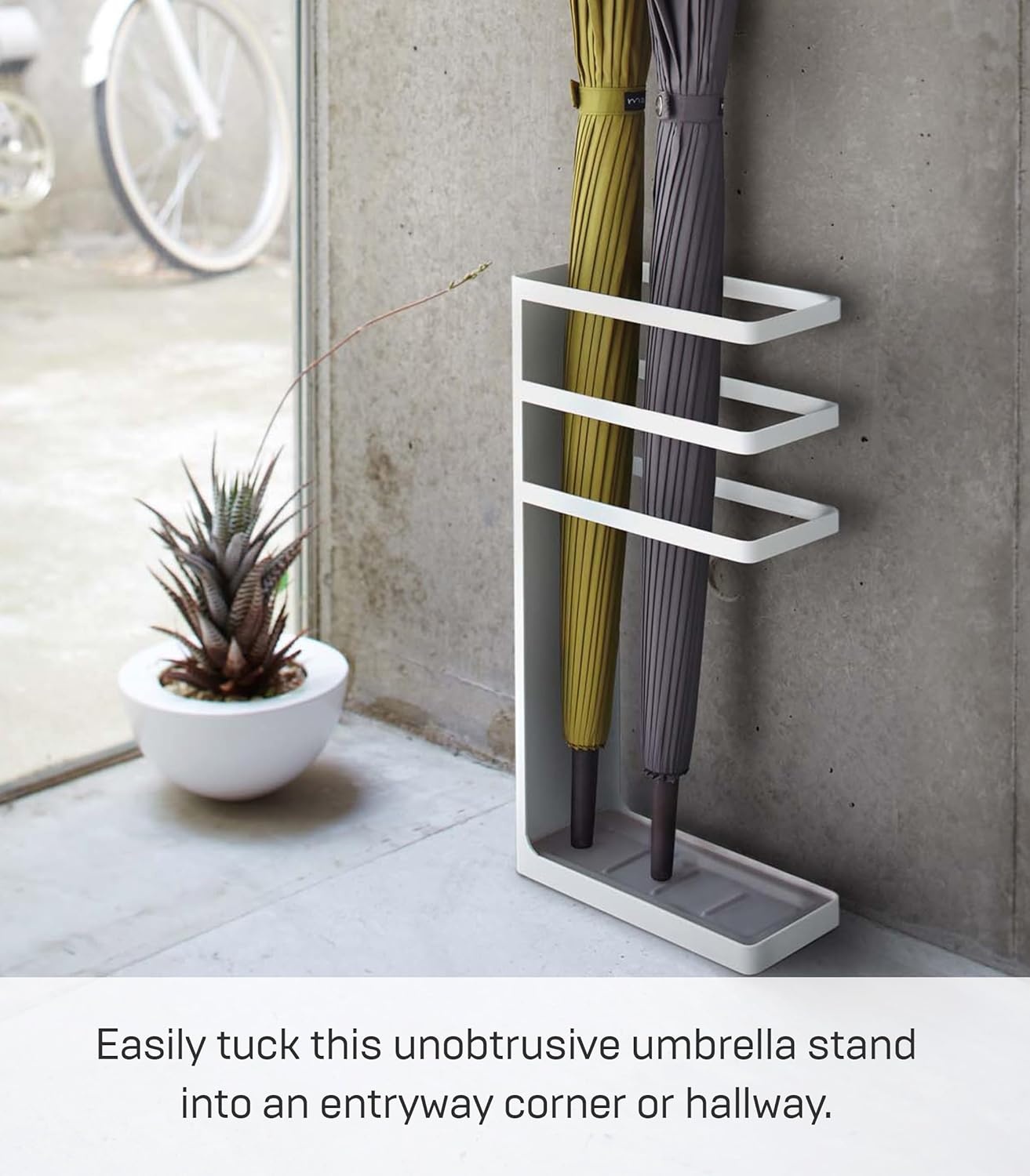 image:imageYAMAZAKI Home Layer Freestanding Umbrella HolderUmbrella Stand For UmbrellasCanesWalking Sticks Steel Holds Umbrellas At Least 105 LongWhite