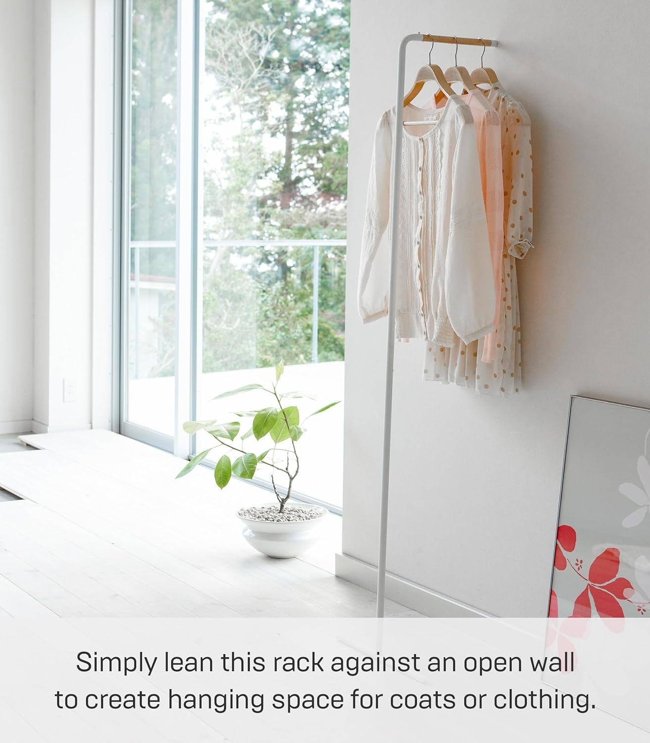 image:imageYAMAZAKI Home Leaning Slim Coat Hanger Clothes Rack Space Saving Steel One Size WhiteWhite