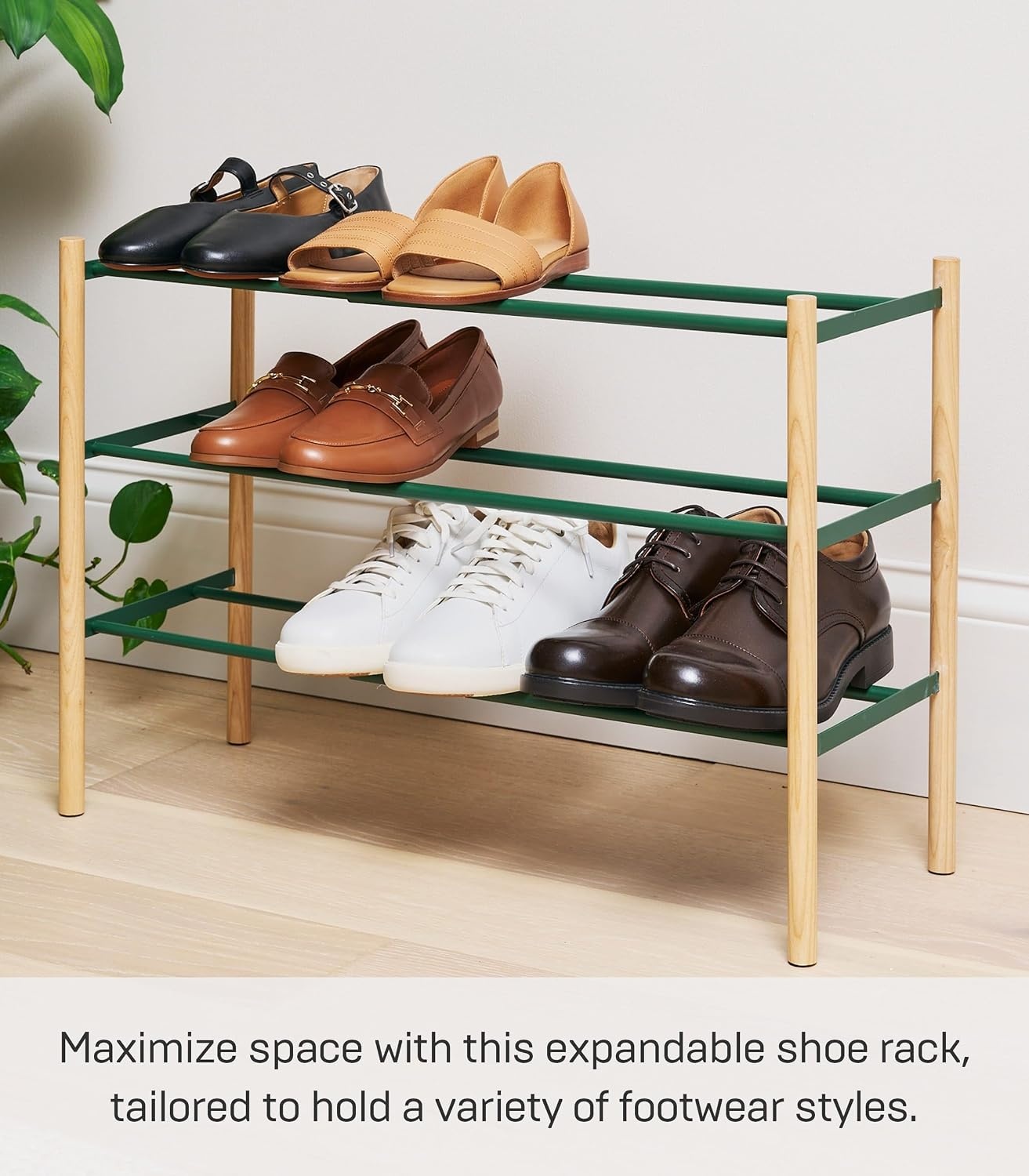 image:imageYAMAZAKI Home Plain Expandable 3Tiered Space Saving Shoe Rack Metal Shoe Organizer For Entryway Or Bedroom 18 Steel Holds 12 To 16 ShoesForest Green