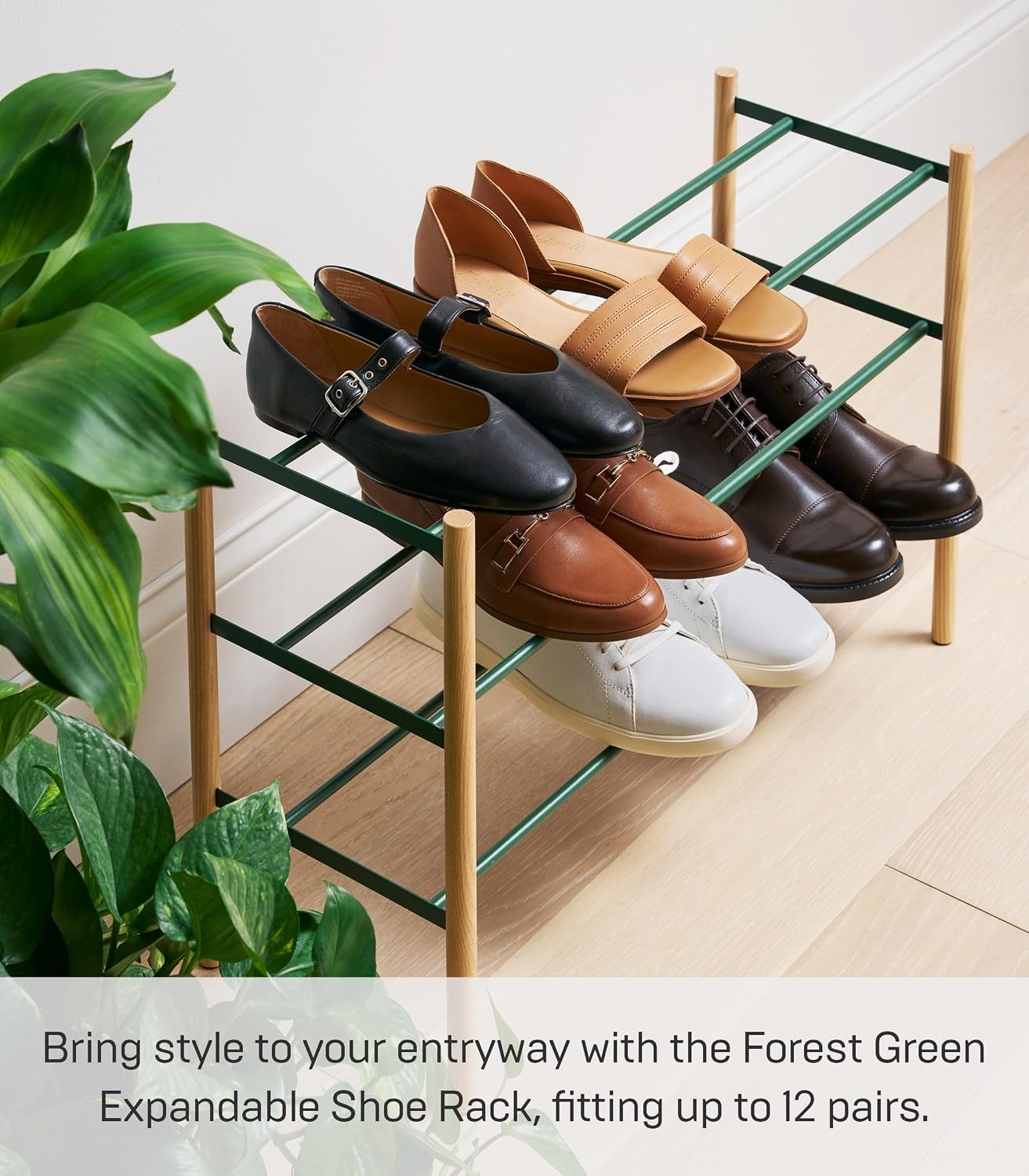 image:imageYAMAZAKI Home Plain Expandable 3Tiered Space Saving Shoe Rack Metal Shoe Organizer For Entryway Or Bedroom 18 Steel Holds 12 To 16 ShoesForest Green