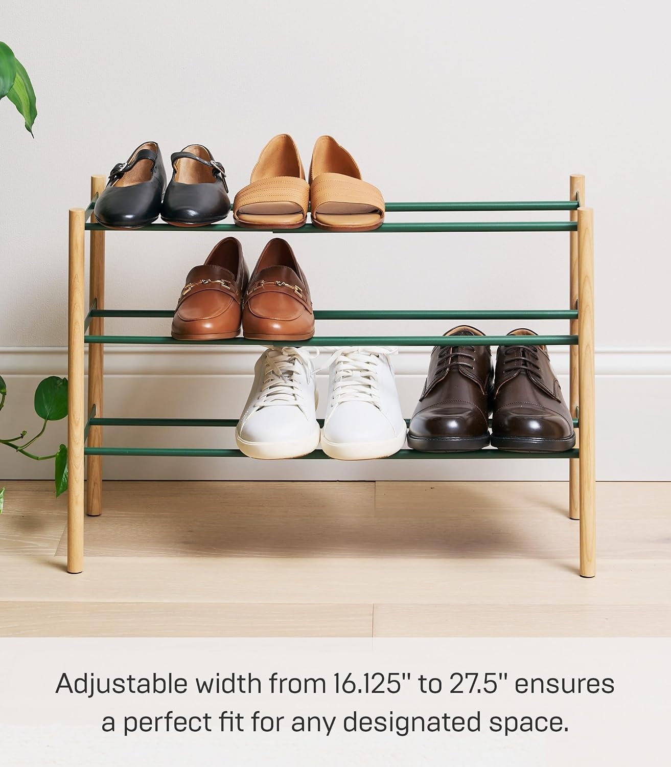 image:imageYAMAZAKI Home Plain Expandable 3Tiered Space Saving Shoe Rack Metal Shoe Organizer For Entryway Or Bedroom 18 Steel Holds 12 To 16 ShoesForest Green