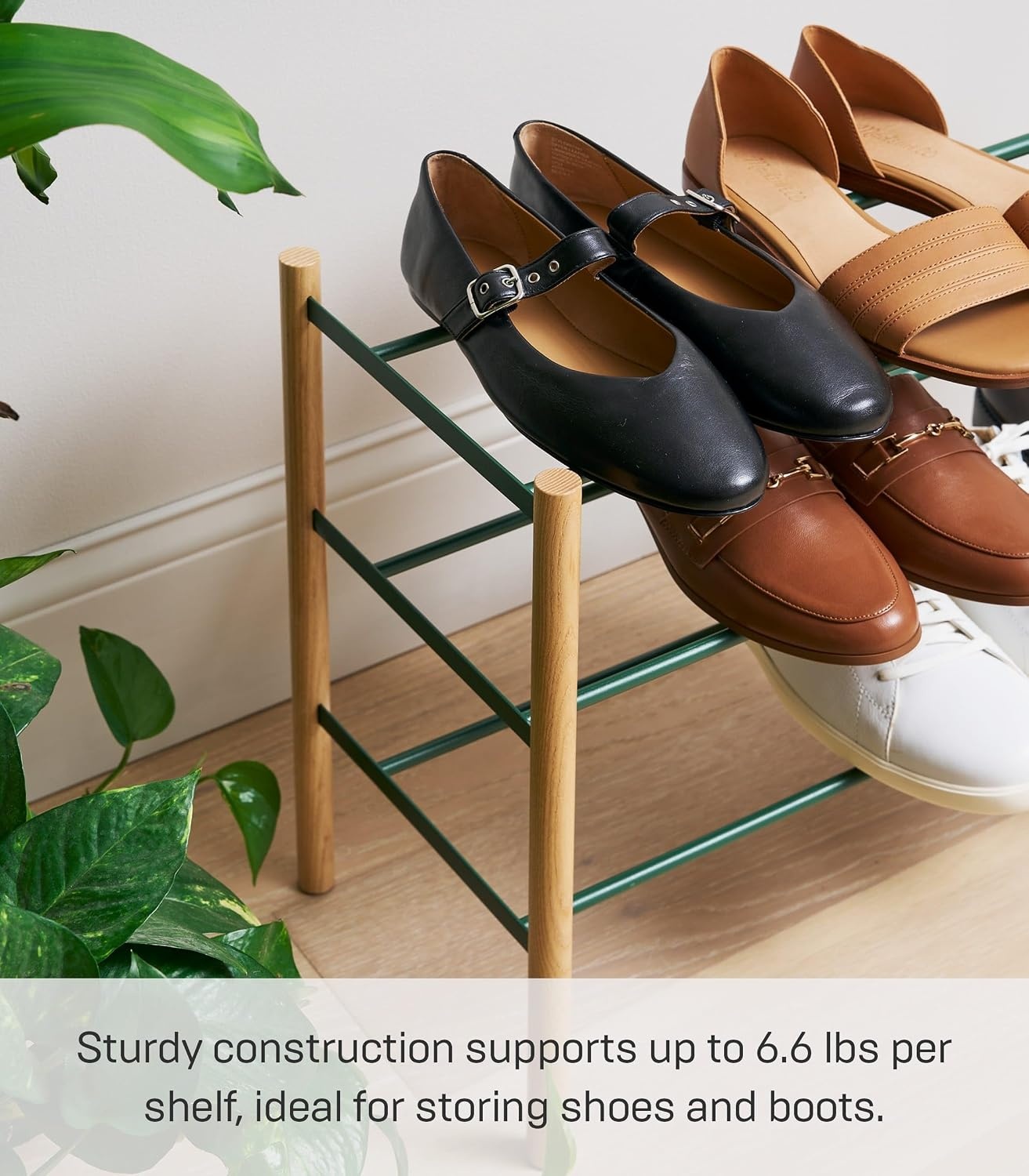 image:imageYAMAZAKI Home Plain Expandable 3Tiered Space Saving Shoe Rack Metal Shoe Organizer For Entryway Or Bedroom 18 Steel Holds 12 To 16 ShoesForest Green