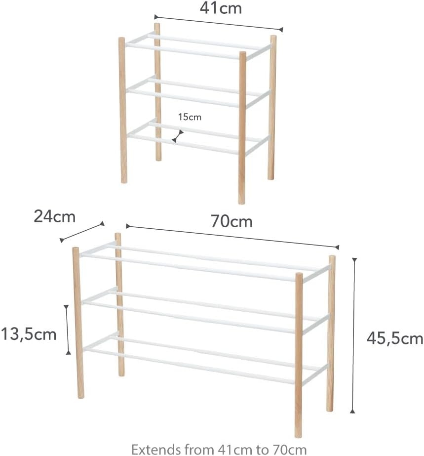 image:imageYAMAZAKI Home Plain Expandable 3Tiered Space Saving Shoe Rack Metal Shoe Organizer For Entryway Or Bedroom 18 Steel Holds 12 To 16 ShoesWhite