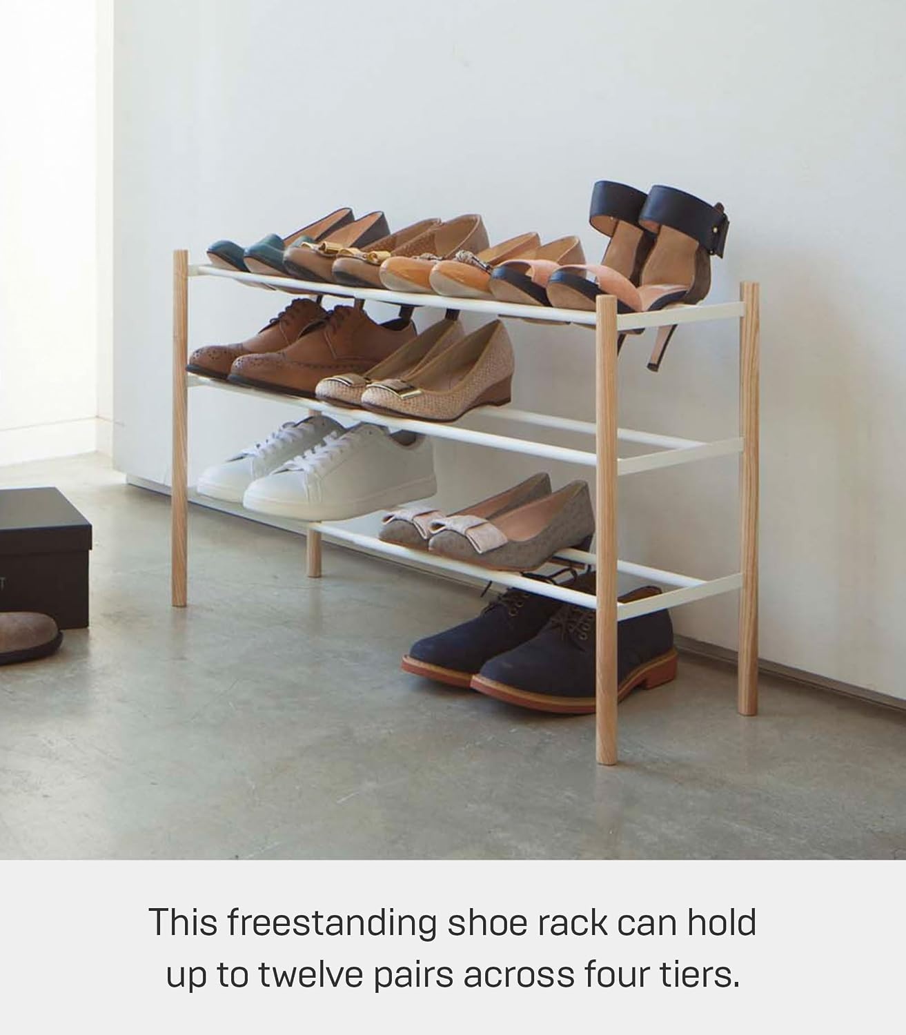 image:imageYAMAZAKI Home Plain Expandable 3Tiered Space Saving Shoe Rack Metal Shoe Organizer For Entryway Or Bedroom 18 Steel Holds 12 To 16 ShoesWhite
