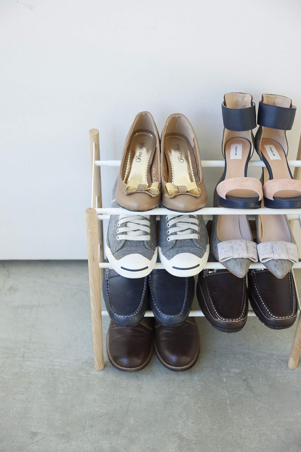 image:imageYAMAZAKI Home Plain Expandable 3Tiered Space Saving Shoe Rack Metal Shoe Organizer For Entryway Or Bedroom 18 Steel Holds 12 To 16 ShoesWhite