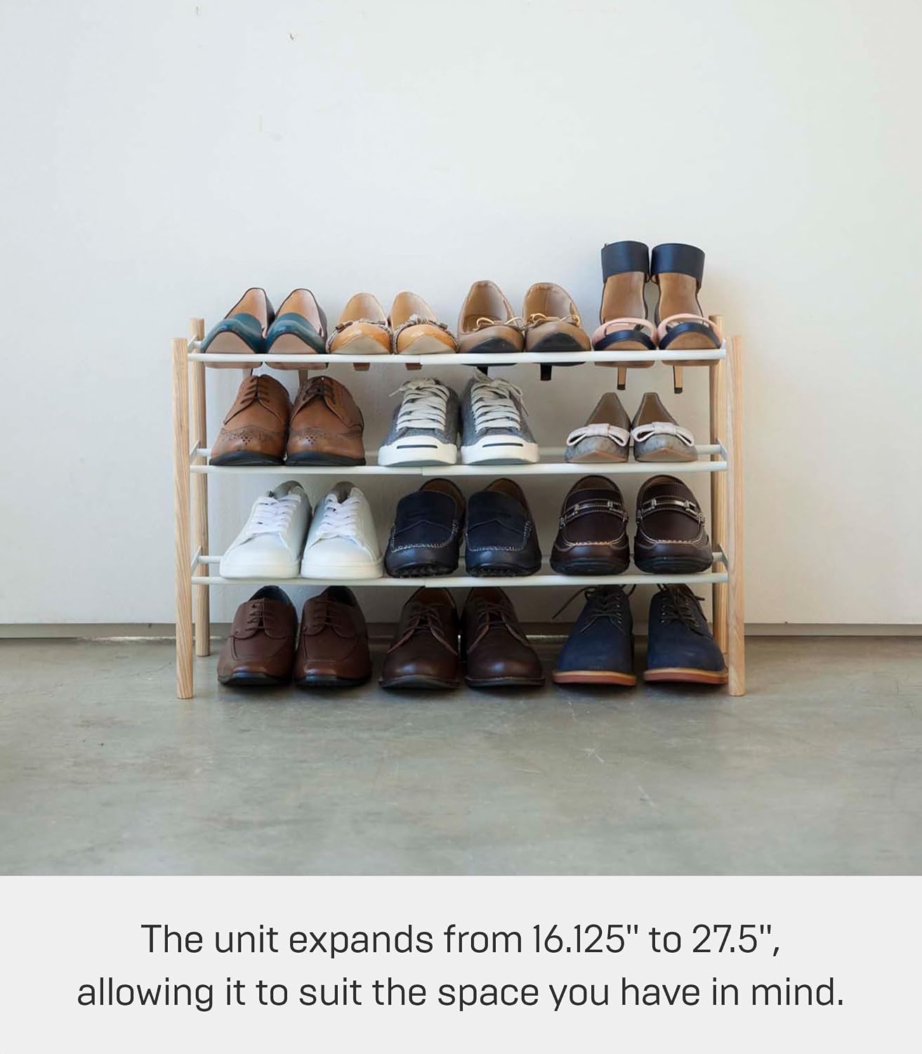 image:imageYAMAZAKI Home Plain Expandable 3Tiered Space Saving Shoe Rack Metal Shoe Organizer For Entryway Or Bedroom 18 Steel Holds 12 To 16 ShoesWhite