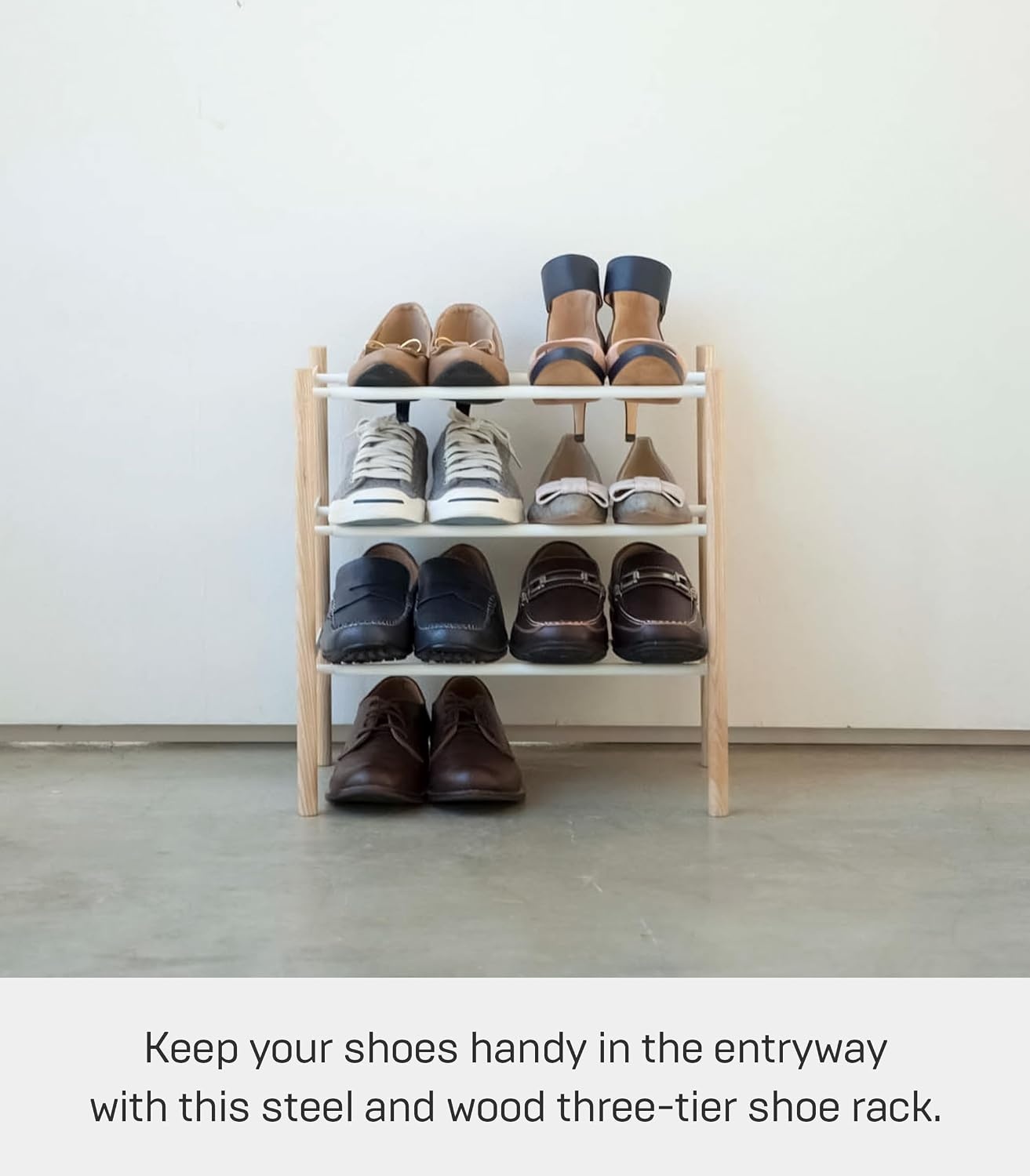 image:imageYAMAZAKI Home Plain Expandable 3Tiered Space Saving Shoe Rack Metal Shoe Organizer For Entryway Or Bedroom 18 Steel Holds 12 To 16 ShoesWhite