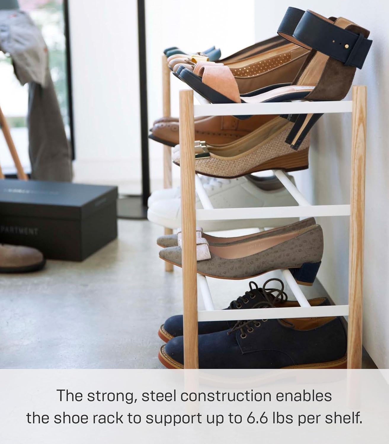 image:imageYAMAZAKI Home Plain Expandable 3Tiered Space Saving Shoe Rack Metal Shoe Organizer For Entryway Or Bedroom 18 Steel Holds 12 To 16 ShoesWhite