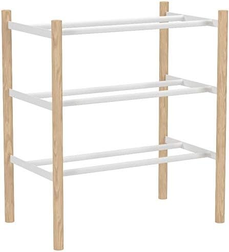 image:imageYAMAZAKI Home Plain Expandable 3Tiered Space Saving Shoe Rack Metal Shoe Organizer For Entryway Or Bedroom 18 Steel Holds 12 To 16 ShoesWhite