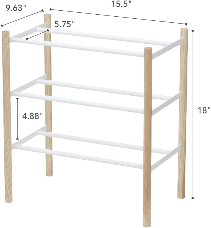 image:imageYAMAZAKI Home Plain Expandable 3Tiered Space Saving Shoe Rack Metal Shoe Organizer For Entryway Or Bedroom 18 Steel Holds 12 To 16 ShoesWhite