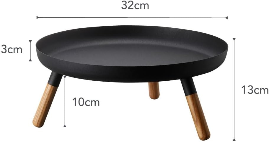 image:imageYAMAZAKI Home Plain Metal Pedestal Table Tray with Wooden Legs for Countertop Or Floor Holds Fruit Plants Tea 5 Steel WoodBlack