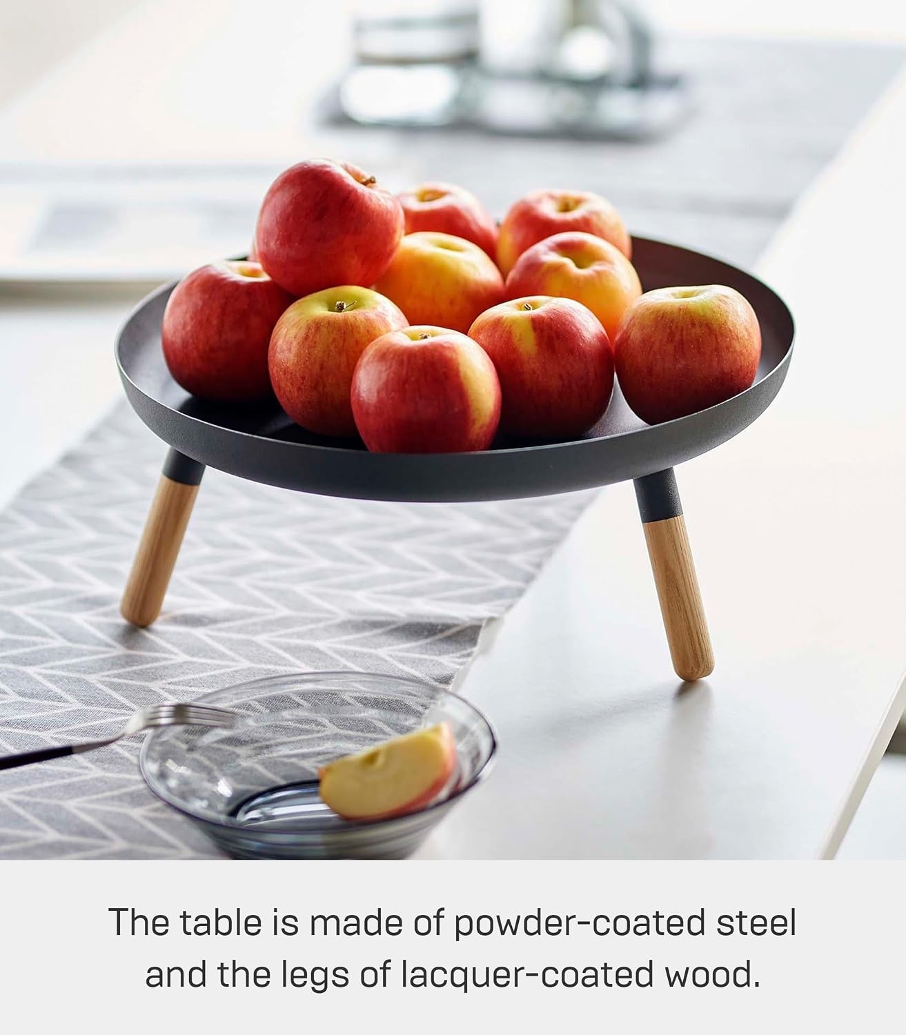 image:imageYAMAZAKI Home Plain Metal Pedestal Table Tray with Wooden Legs for Countertop Or Floor Holds Fruit Plants Tea 5 Steel WoodBlack