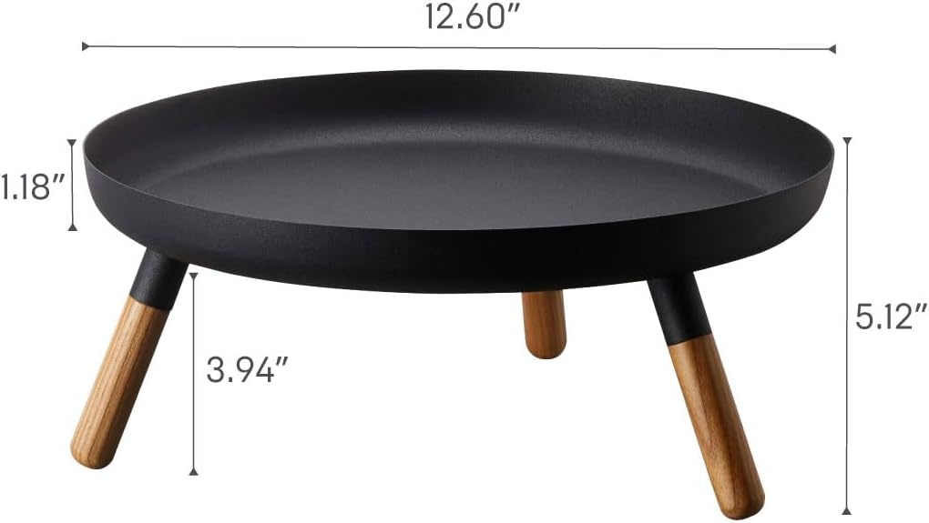image:imageYAMAZAKI Home Plain Metal Pedestal Table Tray with Wooden Legs for Countertop Or Floor Holds Fruit Plants Tea 5 Steel WoodBlack