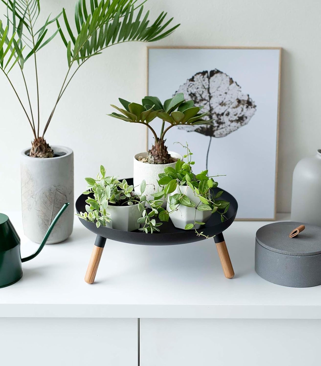 image:imageYAMAZAKI Home Plain Metal Pedestal Table Tray with Wooden Legs for Countertop Or Floor Holds Fruit Plants Tea 5 Steel WoodBlack